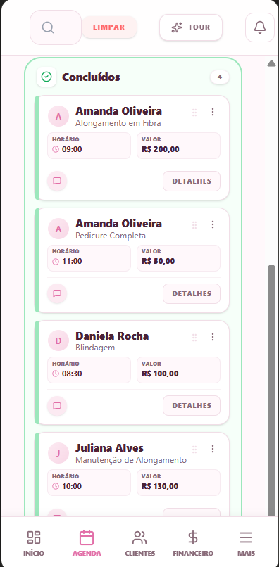 Agenda visual por status